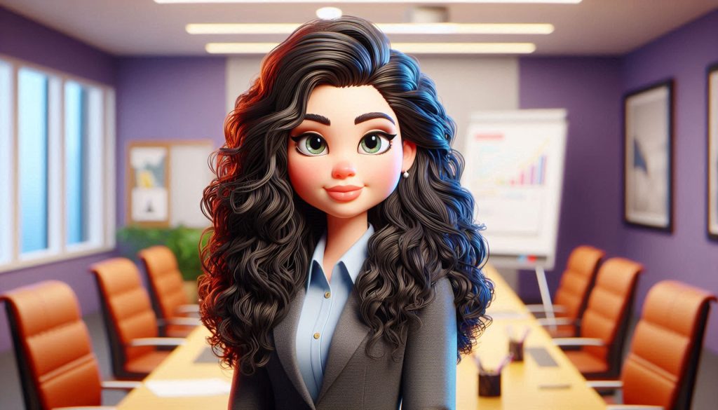 Ann as a boss in a conference room, bossing her customers' branding.