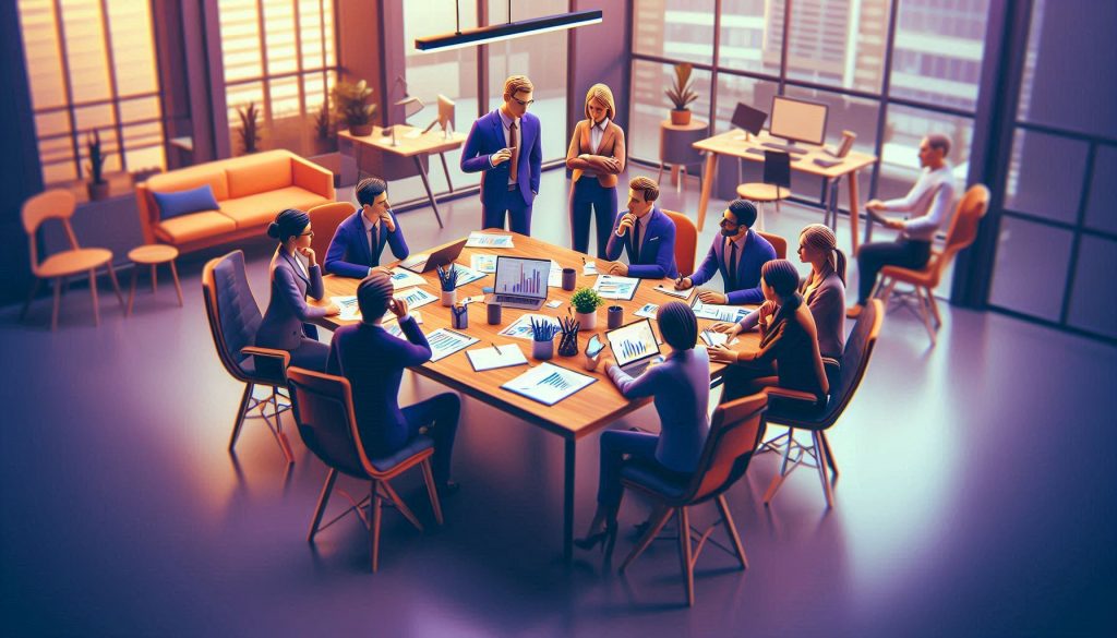 Colleagues brainstorming around a desk