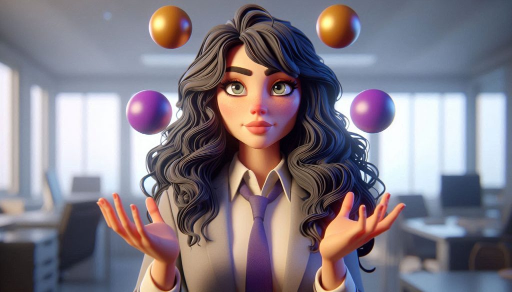 Ann, juggling balls in an office