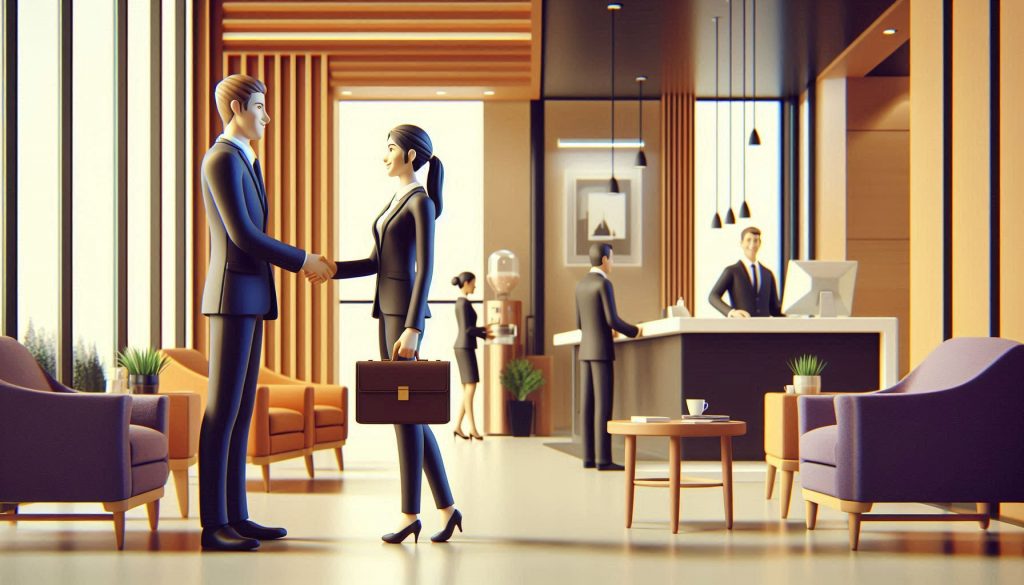 2 business people shaking hands representing customer trust.